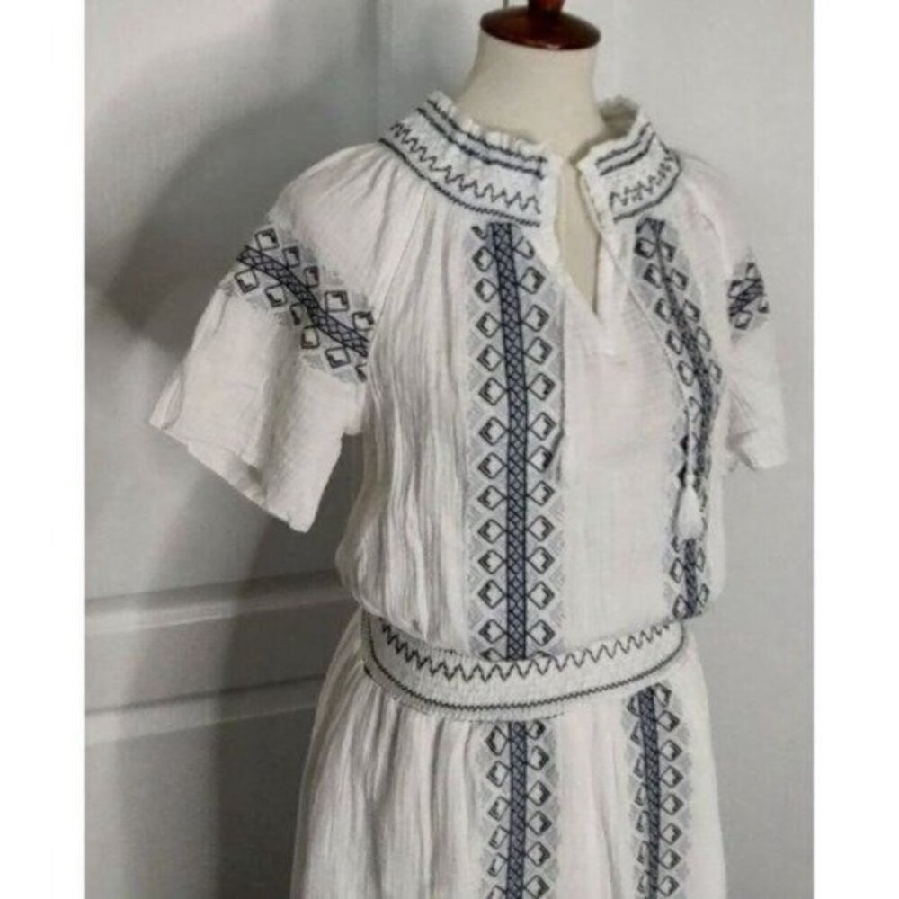 Faherty Catrina Embroidered Maxi Dress White S Cotton Bohemian NEW - Picture 5 of 15